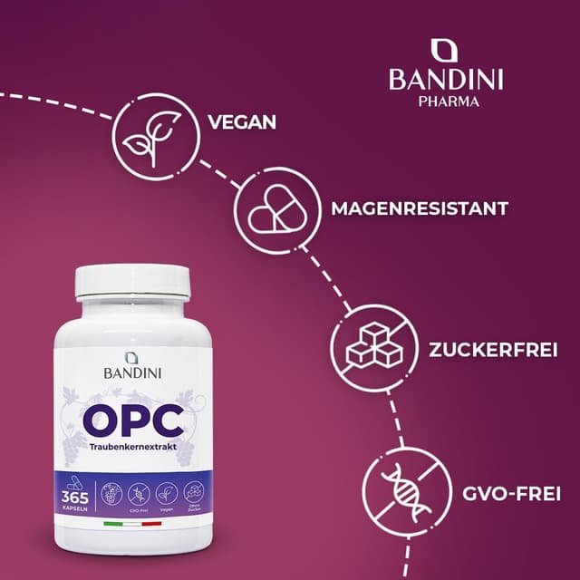 Detalle de Bandini OPC Traubenkernextrakt 365 Kapseln mit 1076 mg Dosierung đź’Š