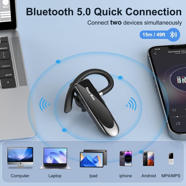 Detalle 2 de New Bee Handsfree Bluetooth Earpiece 60 Days Standby