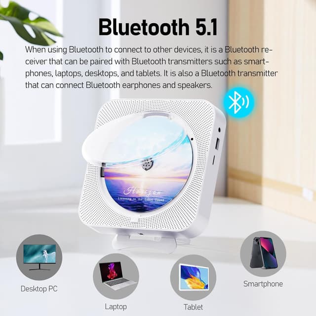 Thumbnail 2 de MICOCIOUS Bluetooth CD Player with Bluetooth 5.1