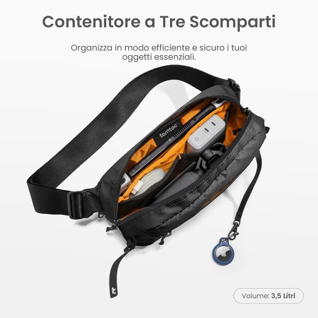 Detalle de tomtoc 3,5L Borsa da petto RFID convertibile in tracolla – Marsupio leggero impermeabile (nero) per iPad mini 7