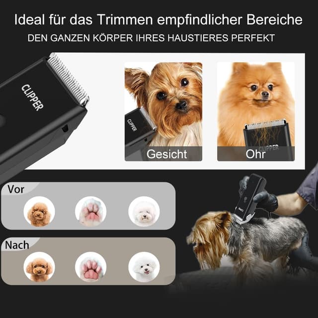 Detalle de ENSSU Hundeschermaschine kabellos & wiederaufladbar mit abnehmbaren Keramikklingen – Set für Katze und Hund, schwarz