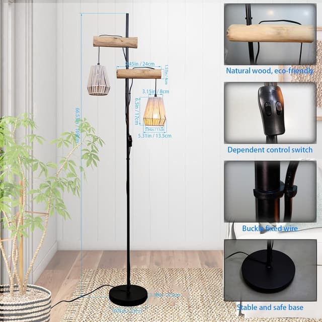 Detalle 1 de Osasy Stehlampe Vintage Boho Rattan 169 cm