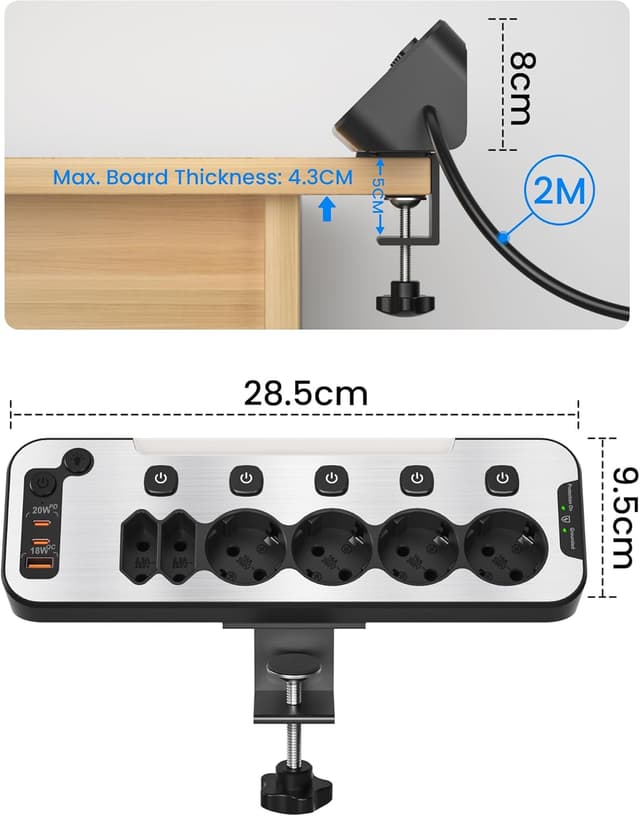Thumbnail 5 de Multipresa da Scrivania Ciabatta Elettrica con USB PD20W
