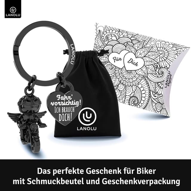 Detalle 2 de LANOLU Motorrad-Schlüsselanhänger „Engel“ – Metall-Charm als Geschenk für Motorradfahrer