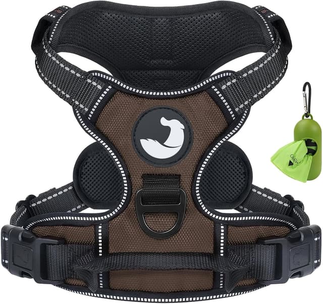 Detalle de Joytale Large No-Pull Dog Harness with 2 Leash Clips, Reflective Straps and Control Handle (Brown, L)