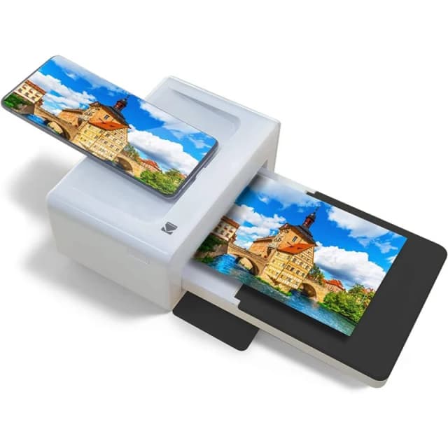 Detalle de Kodak Dock Plus PD460 impresora fotográfica portátil Bluetooth blanca para imprimir 4x6 desde el móvil