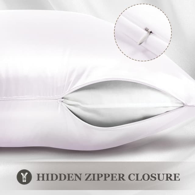 Detalle de Adubor 100% Silk Pillowcase (23 Momme) with Hidden Zipper, 20x30inch, White