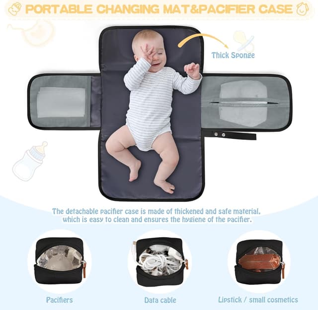 Detalle de RAINSMORE Baby Changing Bag Nappy Tote Bag for Parents with Portable Mat đź§·?