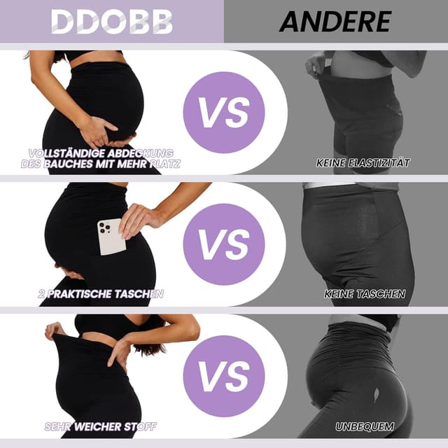 Detalle de DDOBB Damen Umstandsleggings mit Taschen (High Waist) für Schwangerschaft, Yoga & Alltag