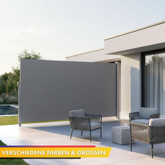 Detalle 2 de KARAT ALU Seitenmarkise ausziehbar in Hellgrau, 180 x 300 cm – Sicht- und Windschutz für Balkon, Terrasse & Garten