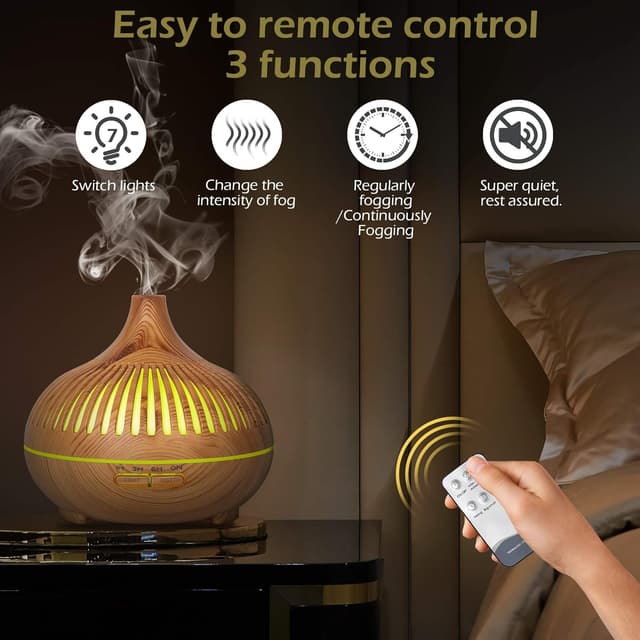 Detalle 2 de GeeRic Diffuseur d’huiles essentielles 500 ml avec 8 huiles (10 ml) et humidificateur à ultrasons