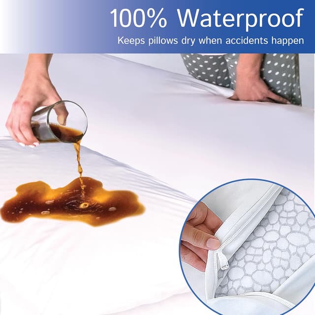 Detalle de Standard Pillow Protectors (Set of 2) – Zippered Waterproof Hypoallergenic Pillow Covers