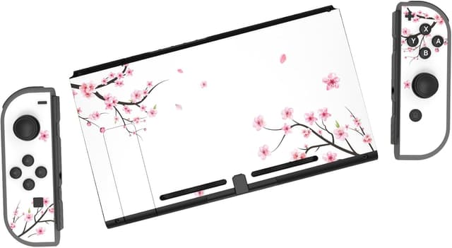 Detalle de eXtremeRate Full Set Faceplate Skin Decals Stickers & Screen Protector Kit – Falling Cherry Blossom for Nintendo Switch