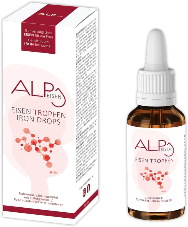 Detalle de ALP NUTRITION Eisen Tropfen 30 ml – hochdosiert mit Eisen, Folsäure und Vitamin B12