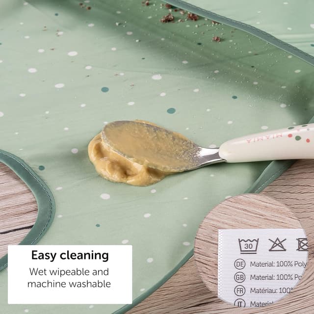 Detalle de MiaMia Baby Bibs waterproof weaning bibs with food catch (5 pack), Oeko Tex Standard 100 certified