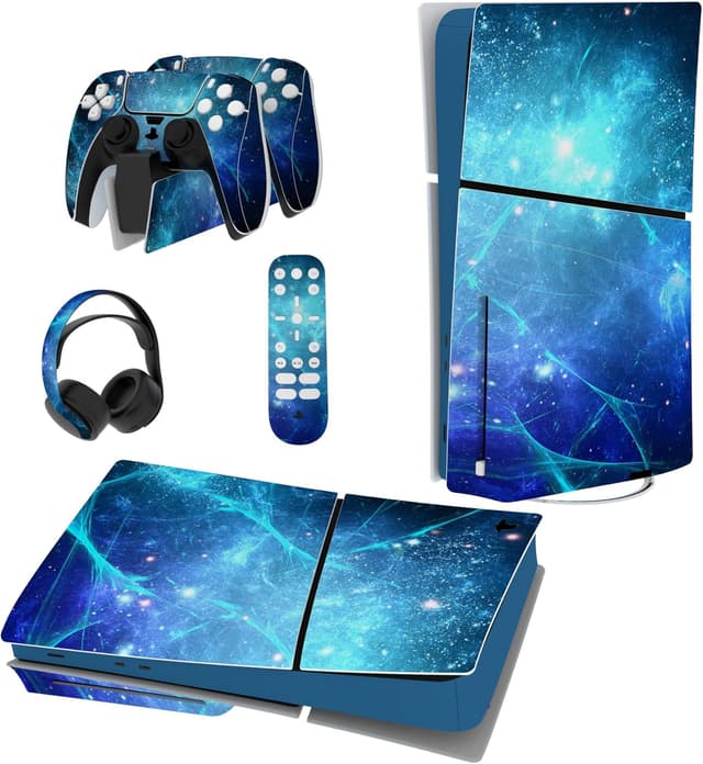 Detalle de playvital Full Set Skin Sticker for ps5 Slim Console Disc Edition (The New Smaller Design), Vinyl Skin Decal Cover for ps5 Controller & Headset & Charging Station & Media Remote - Blue Nebula
playvital Full Set Skin Sticker for ps5 Slim Conso…