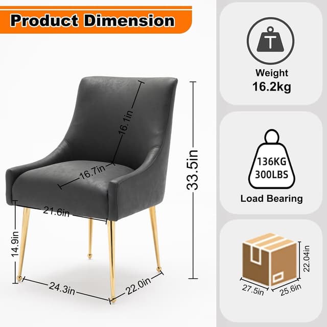 Thumbnail 2 de Dining Room Chair Faux Leather Vanity Chairs Set of 2