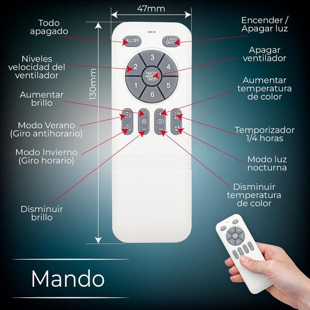 Thumbnail 6 de LED ATOMANT ventilador de techo con luz LED 40W, motor DC 32W y 4 aspas retráctiles de Ø109 cm