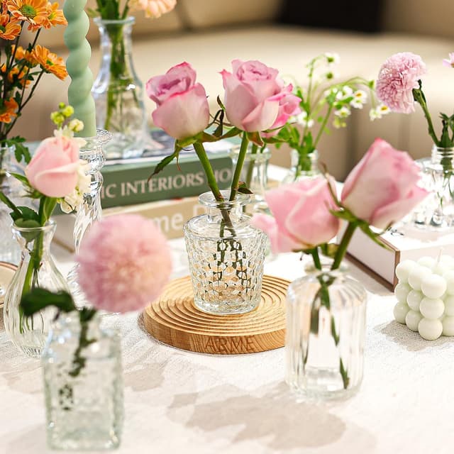 Detalle de Arme 20-Piece Bud Vase Set: Mini Vintage Clear Glass Vases for Flowers & Centerpieces