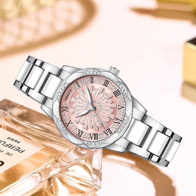 Detalle de NIBOSI Orologio da donna analogico al quarzo con quadrante diamantato e lunetta con dettagli luminosi