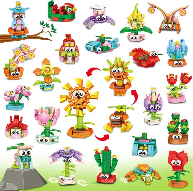 Detalle de IMCUAMK 36 Packs Valentines Party Favors Flower Building Blocks Set
