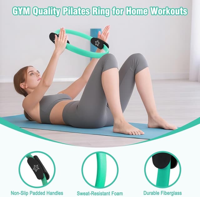 Detalle de Muuruu Pilates Equipment Kit for Home Workout (14" Magic Circle + Ball, Ring, Bands, Weights & Accessories)