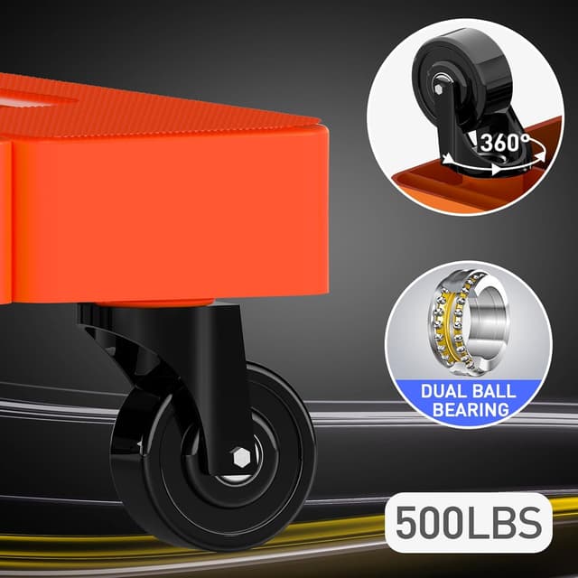 Detalle de SOLEJAZZ Folding Hand Truck (Portable Dolly) 500LB capacity with 6 wheels, 3-height handle, orange