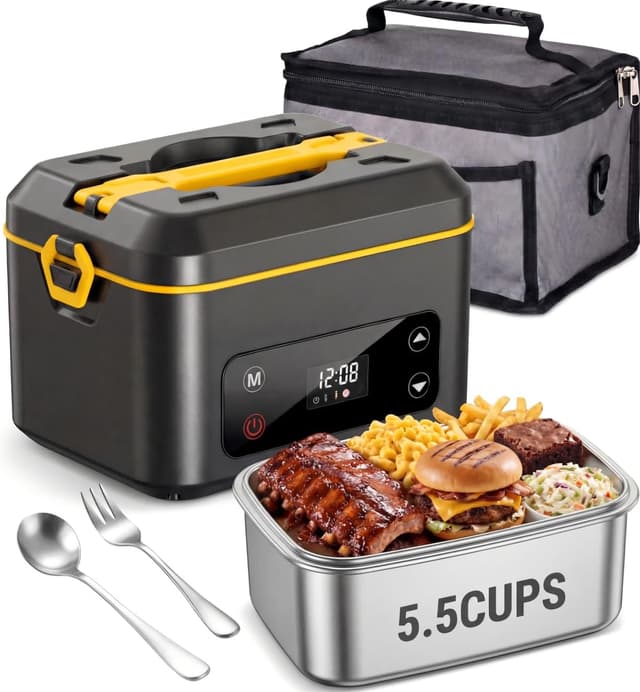 Detalle de RUDAP Cordless Electric Lunch Box (24000mAh) – 1.2L Portable Food Warmer with 5 Heating Modes