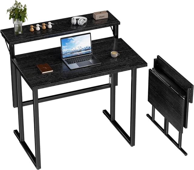 Detalle de JUMMICO scrivania pieghevole con supporto per monitor, 80 x 40 cm (nero)