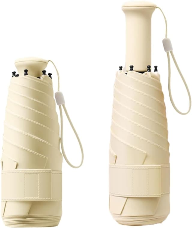 Detalle de Mini Kompakt Reise-Regenschirm mit verstecktem Teleskopgriff und integriertem UV-Schutz (bis UPF 50+) – 6 Rippen