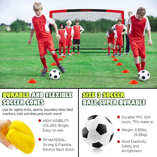 Thumbnail 5 de Kids Soccer Goals for Backyard Set of 2 (6x4 ft) Portable Pop-Up Training Goals with Target, Ball, Cones & Net