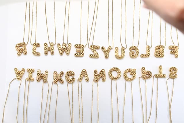 Thumbnail 6 de AFSTALR Bubble Buchstaben Kette mit Initial-Anhänger (Gold/Silber, 45+5 cm)