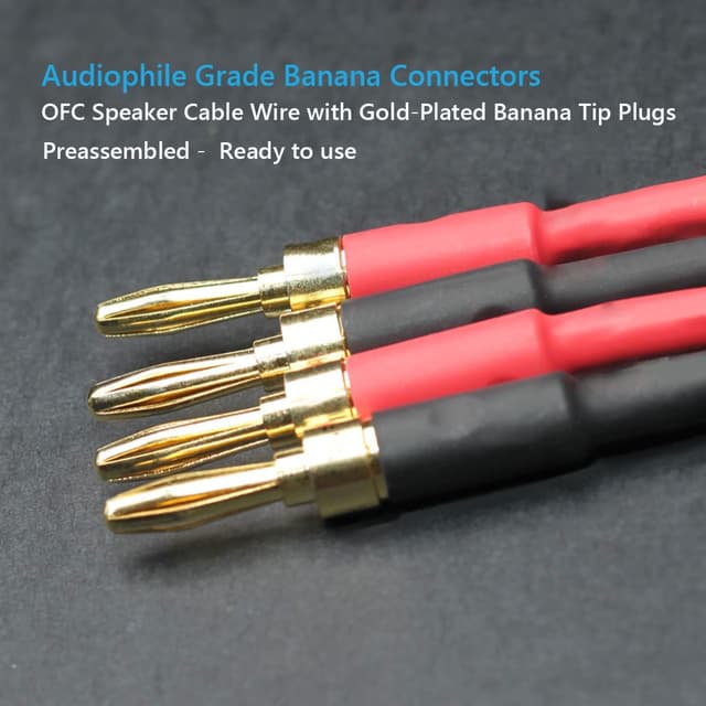 Detalle de WOWLED 2 Pack Pure Copper OFC HiFi Speaker Wire (14 AWG) with Gold-Plated Banana Plugs, 2m