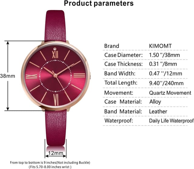 Detalle de KIMOMT montre bracelet femme en cuir à quartz, étanche (modèle mode)