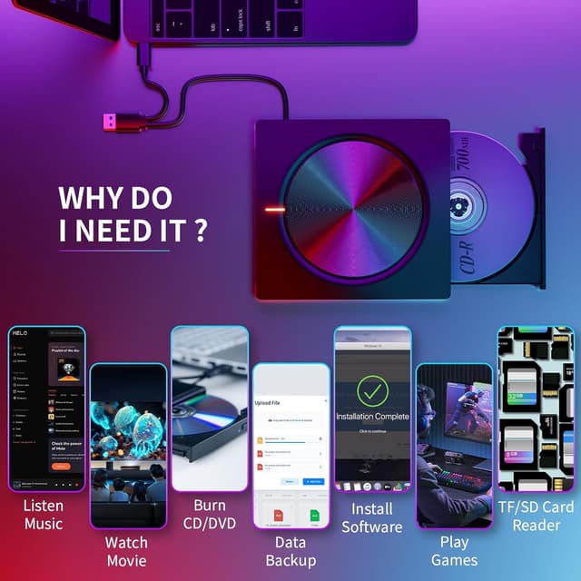 Thumbnail 6 de Lettore Masterizzatore CD/DVD esterno USB 3.0 e Type-C con 4 porte USB e lettore SD/TF