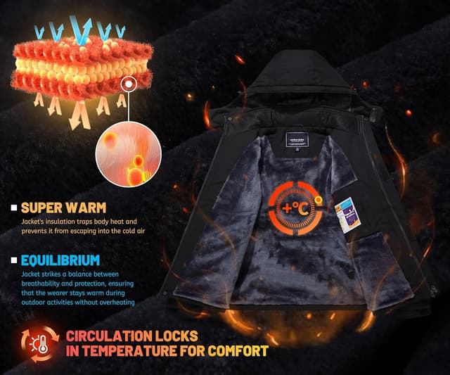 Detalle 2 de TACVASEN Men's Waterproof Fleece Mountain Jacket – Windproof Ski jacket