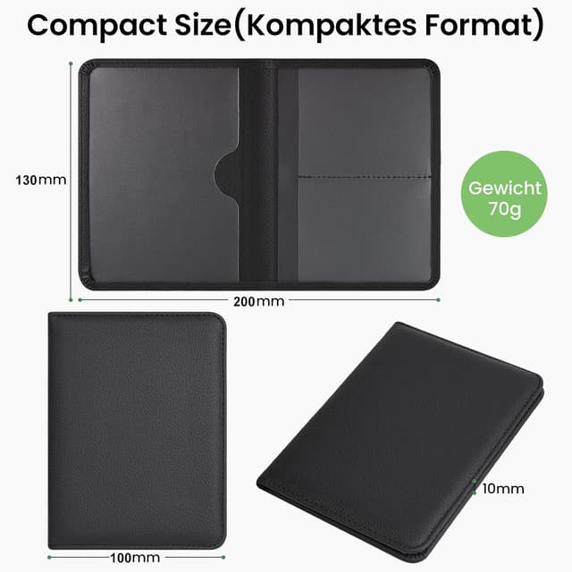 Detalle 2 de RSAquar Fahrzeugschein- & Versicherungsmappe Hülle aus PU-Leder für das Handschuhfach (Schwarz) – kompakte Auto-Dokumententasche