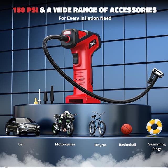 Detalle de DIYtoolifz 150PSI Cordless Tire Inflator (Bare Tool) with LCD & LED — Compatible with Milwaukee 18V Batteries