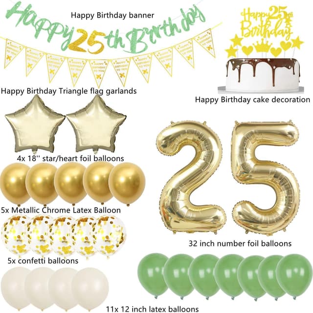 Thumbnail 1 de Luftballon 25. Geburtstag Grün Gold 🎈