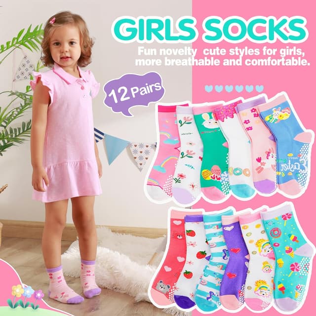 Thumbnail 1 de Welwoos 12 Pairs Baby Girls Non-slip Grip Socks