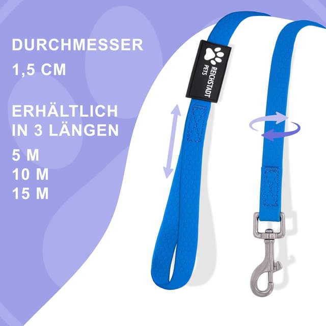 Thumbnail 6 de Reichstadt Pets guinzaglio robusto in PVC per cani impermeabile con moschettone inox girevole 360° Blue, 5 m