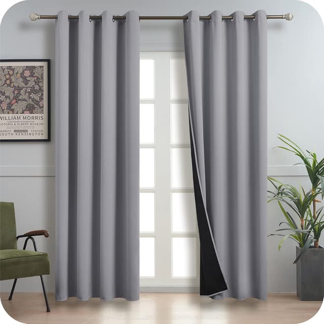 Detalle de MRTREES Rideau occultant thermique en polyester, gris clair, 140×225 cm (lot de 2, œillets)