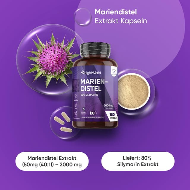 Detalle 2 de WeightWorld Mariendistel Kapseln 180 Stück