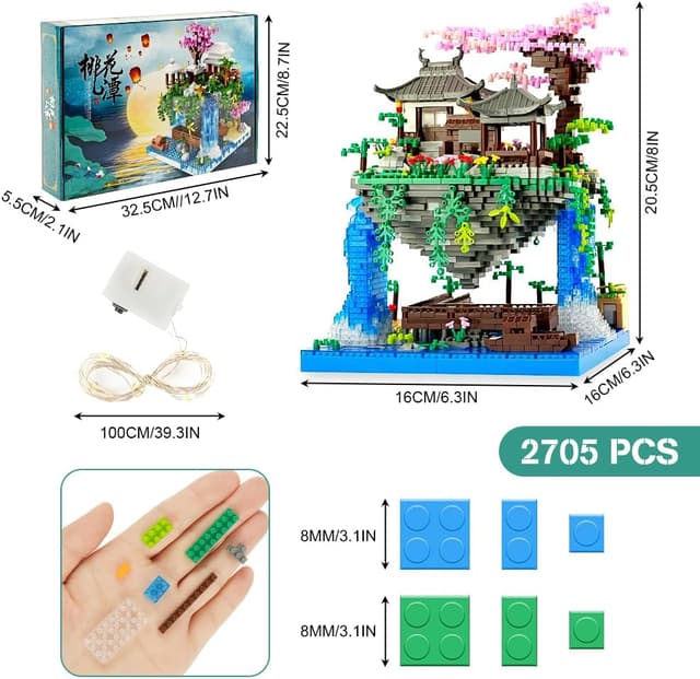 Detalle 2 de HOTUT Cherry Blossom Tree Building Set (2705 pcs) with Japanese Sakura House Lights Kit