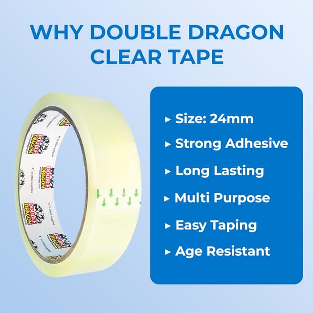 Detalle de Double Dragon Clear Packaging Tape (24mm x 40m) – 6 rolls, extra-strong parcel sealing tape