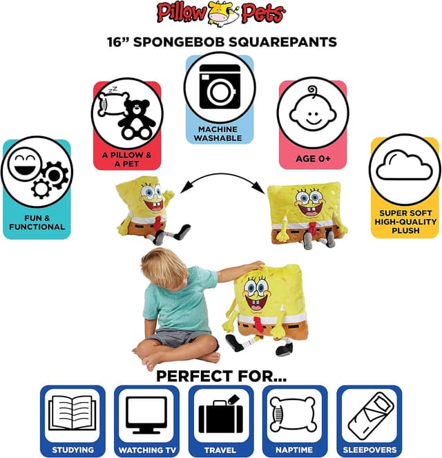 Detalle de Pillow Pets 16 inch SpongeBob SquarePants Plush Pillow Pet (Nickelodeon)