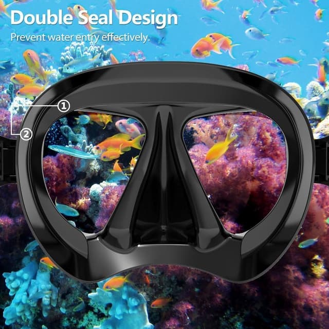 Detalle de Snorkel Diving Mask Panoramic HD Swim Mask (Tempered Glass, Anti-Fog, 180° Wide-Angle) with Nose Cover