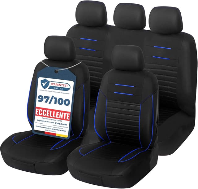 Detalle de Upgrade4cars Copri-sedili Auto Universale Nero Blu – set coprisedili anteriori e posteriori