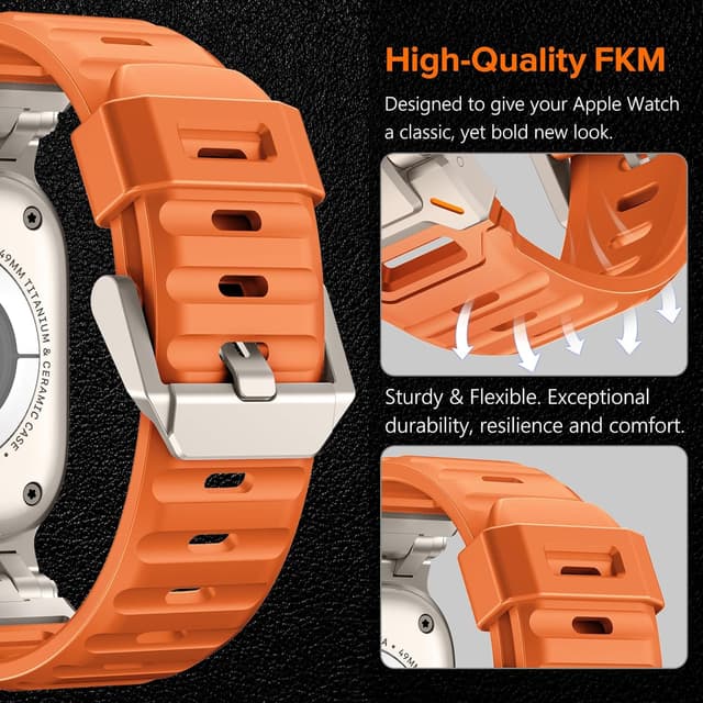 Detalle de Bracelet sport robuste KADES en TPU/FKM pour Apple Watch Ultra 3/2/1 et Series (49 à 42 mm)