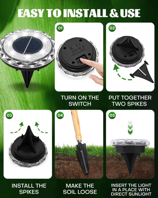 Thumbnail 5 de Airoieak Solar Garden Stake Lights (IP68, 8 LEDs) – 12 pack cool light pathway & lawn illumination